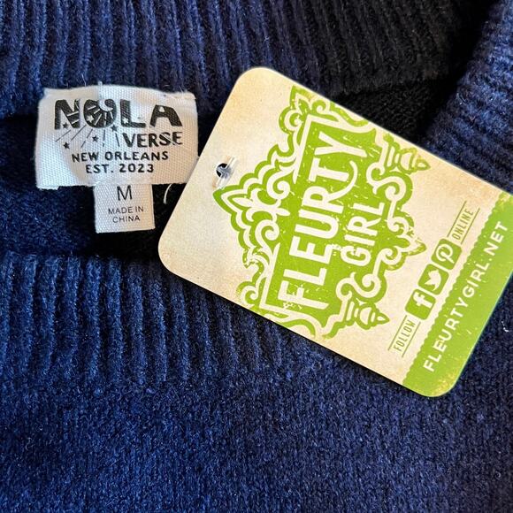 Nola Verse Karma Is My Boyfriend Women's Pullover Sweater Navy Blue Size Medium - Picture 4 of 5